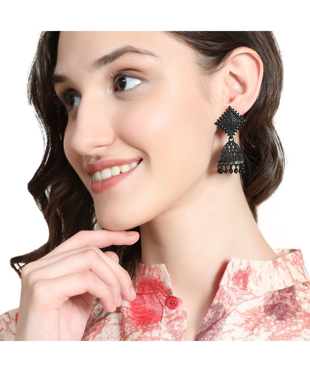 Women's Black Colored Classic Jhumka Earring