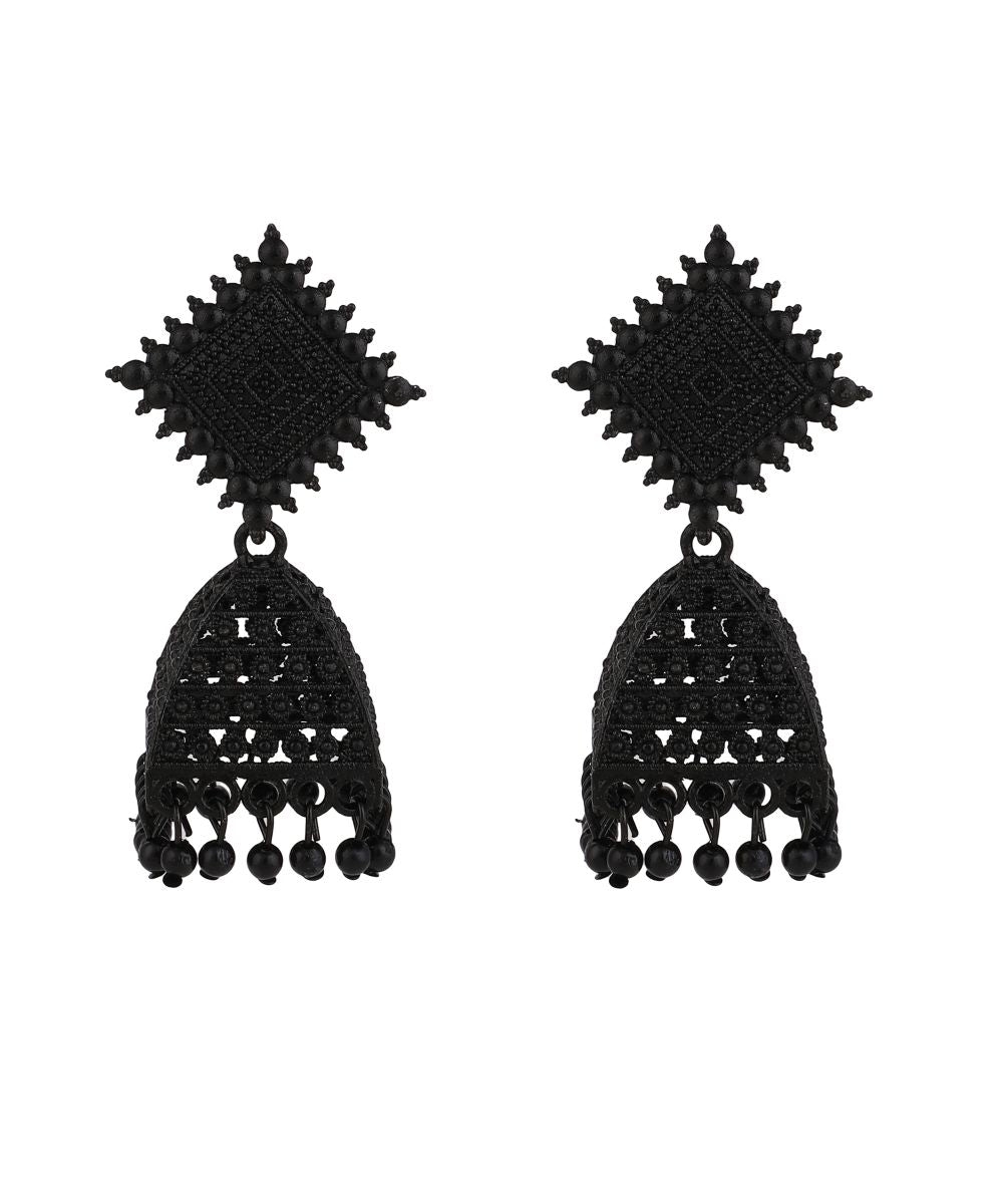 Women's Black Colored Classic Jhumka Earring