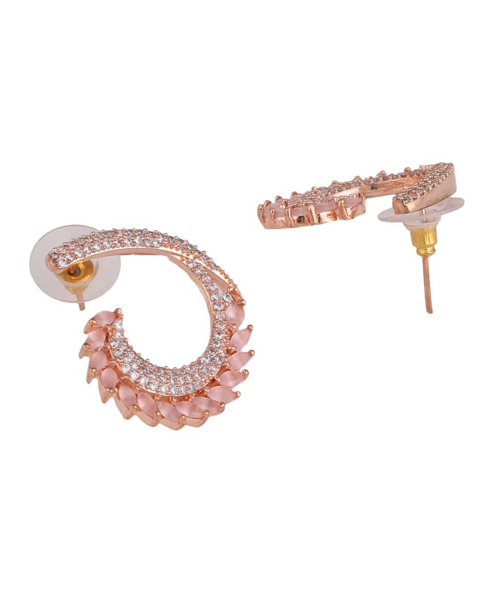 Women's American Diamond Statement Rose Gold Half curved Stud Earring