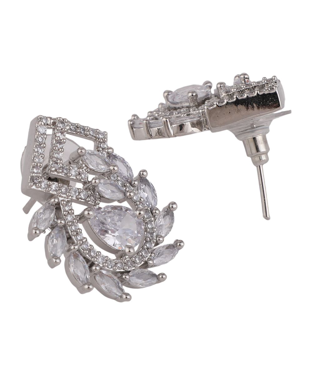 Women's American Diamond Statement Silver Stud Earring