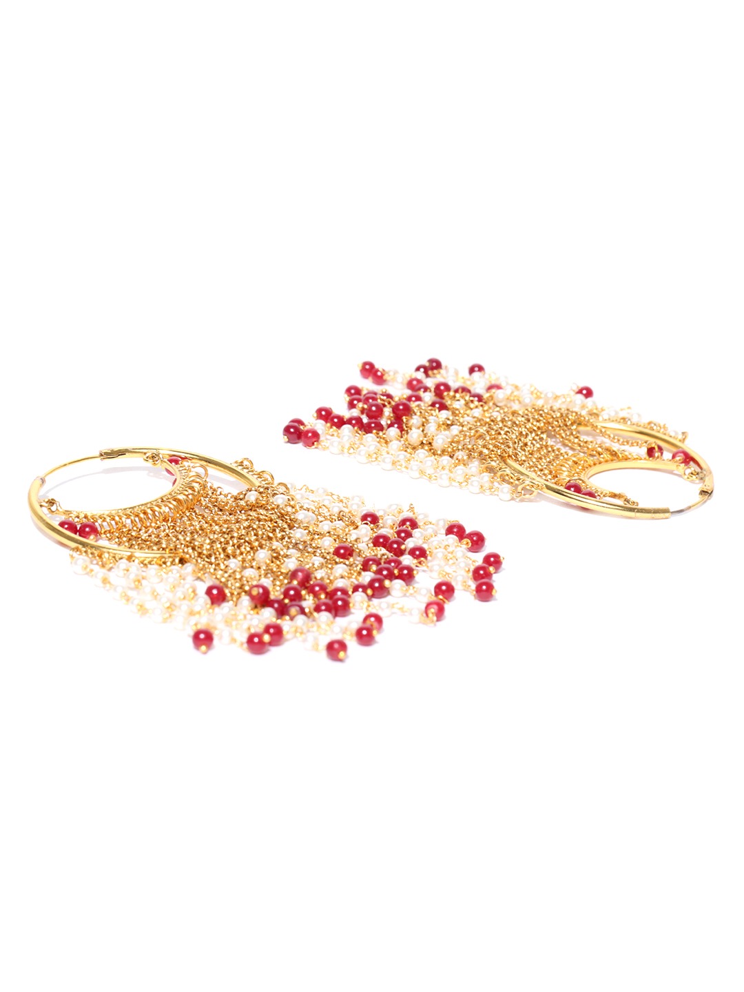 Women's  Maroon & White Gold-Plated Hoop Earrings