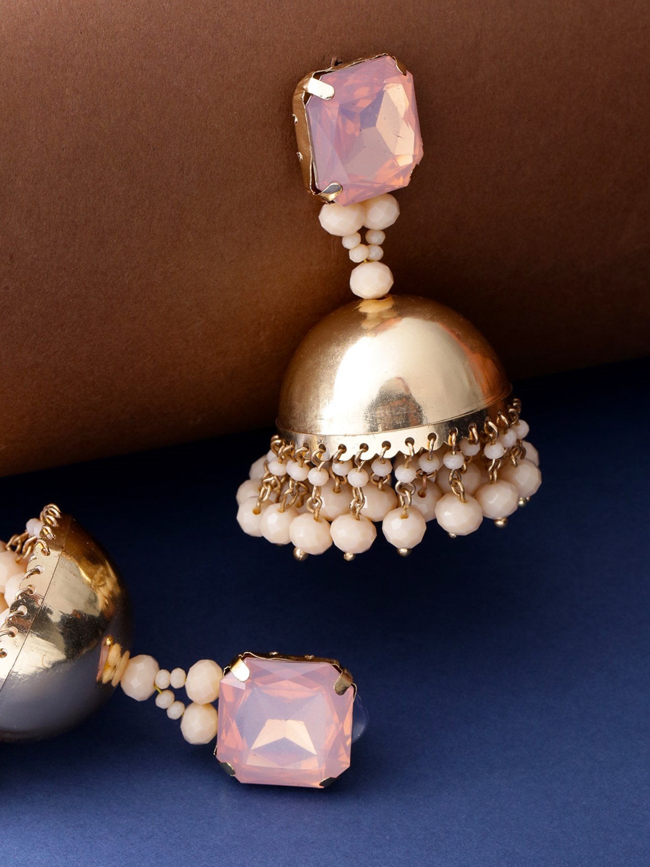 Women's  Antique Stone Studded Double Tone Jhumka style Drop Earrings For Women And Girls