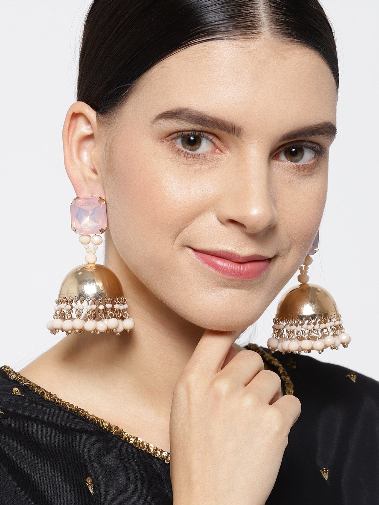 Women's  Antique Stone Studded Double Tone Jhumka style Drop Earrings For Women And Girls