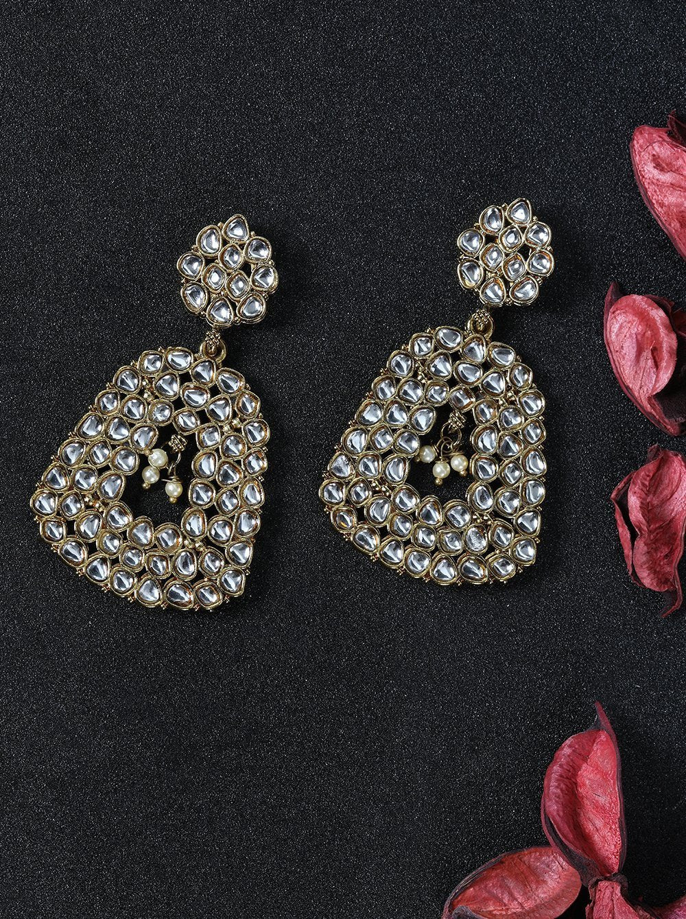 Women's Gold-Plated Kundan Studded Jhumka with Pearl Drop