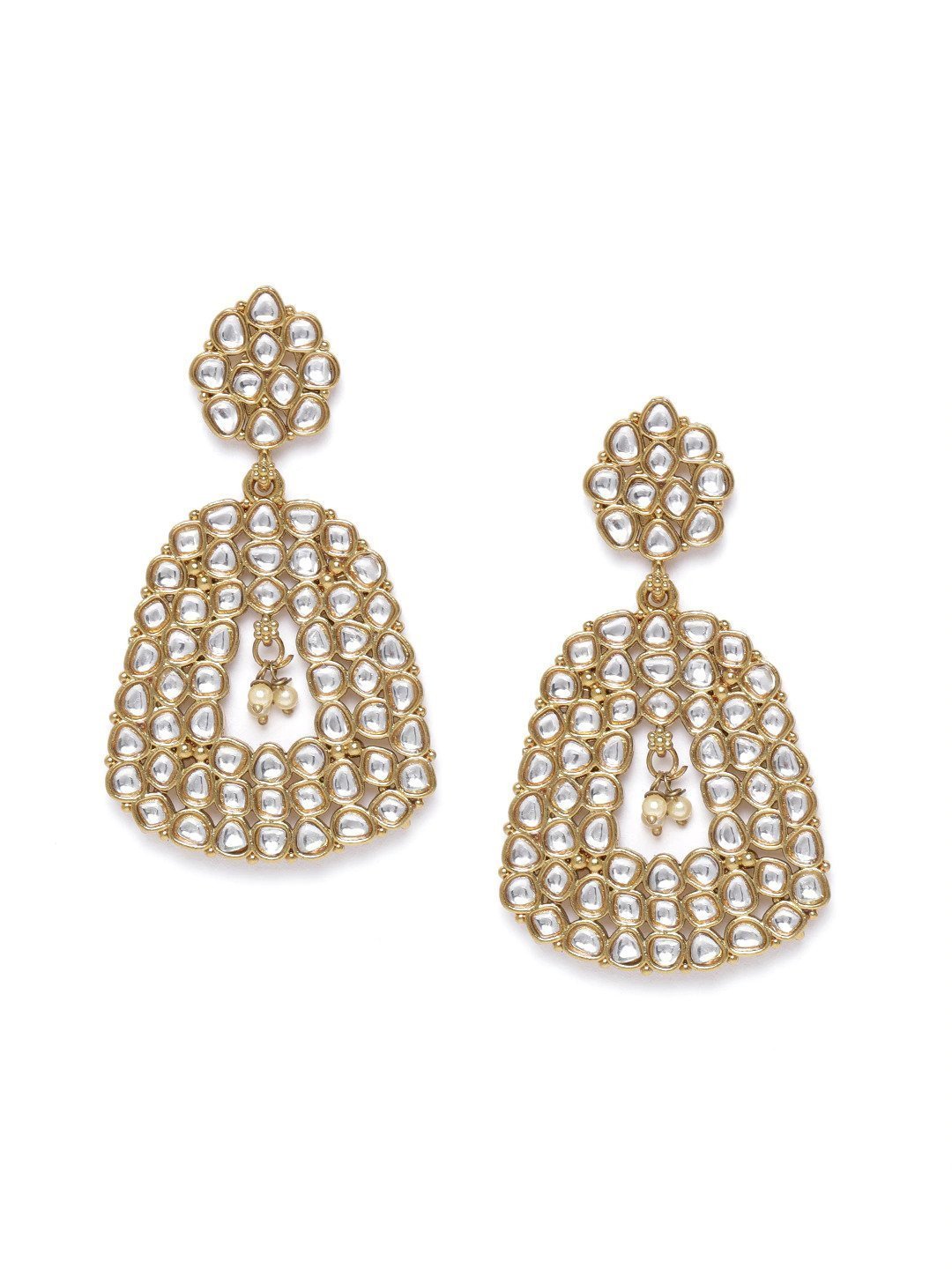 Women's Gold-Plated Kundan Studded Jhumka with Pearl Drop