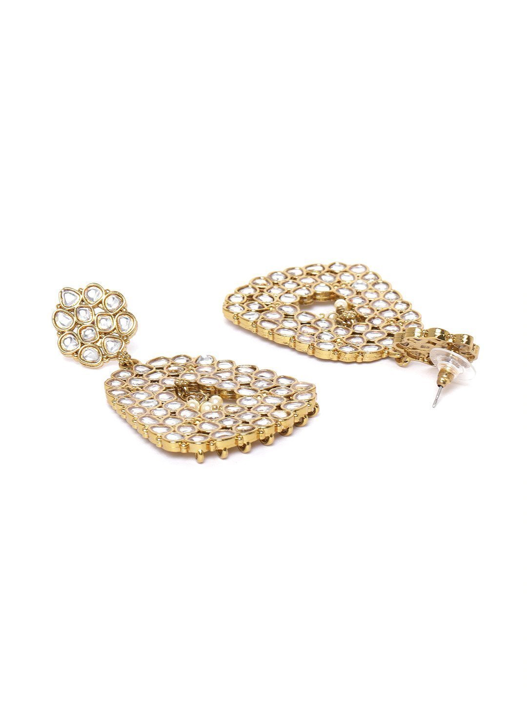 Women's Gold-Plated Kundan Studded Jhumka with Pearl Drop