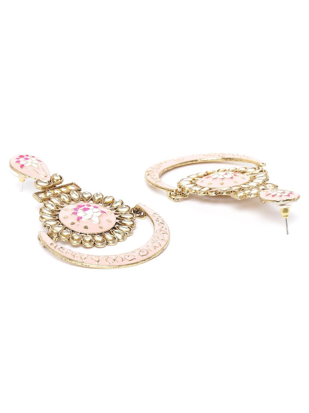 Women's Gold-Plated Stone Studded Handcrafted Chandbali in Peach Color