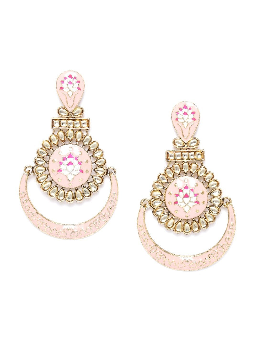 Women's Gold-Plated Stone Studded Handcrafted Chandbali in Peach Color