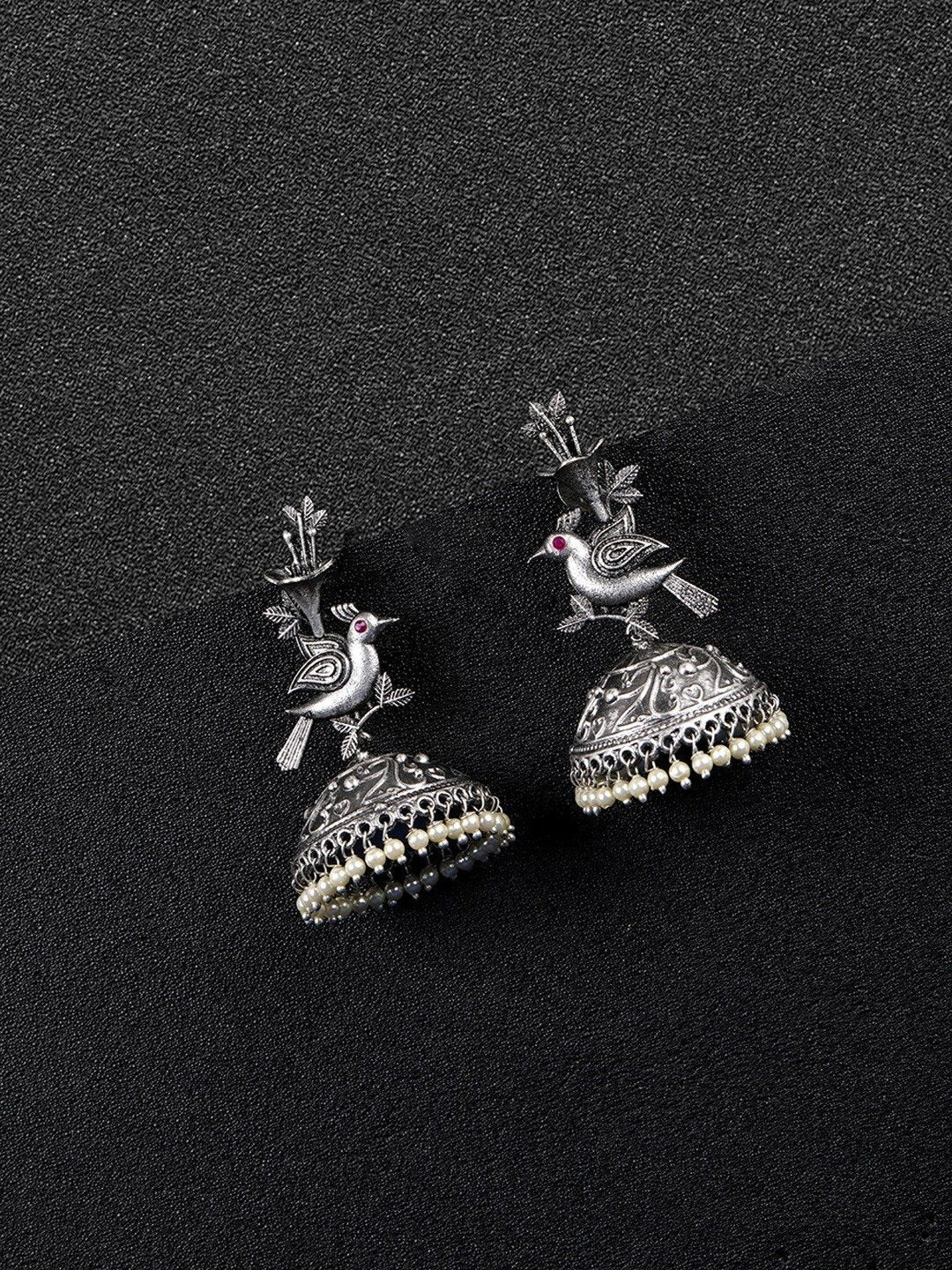 Women's Oxidised Silver-Plated Peacock inspired Jhumka
