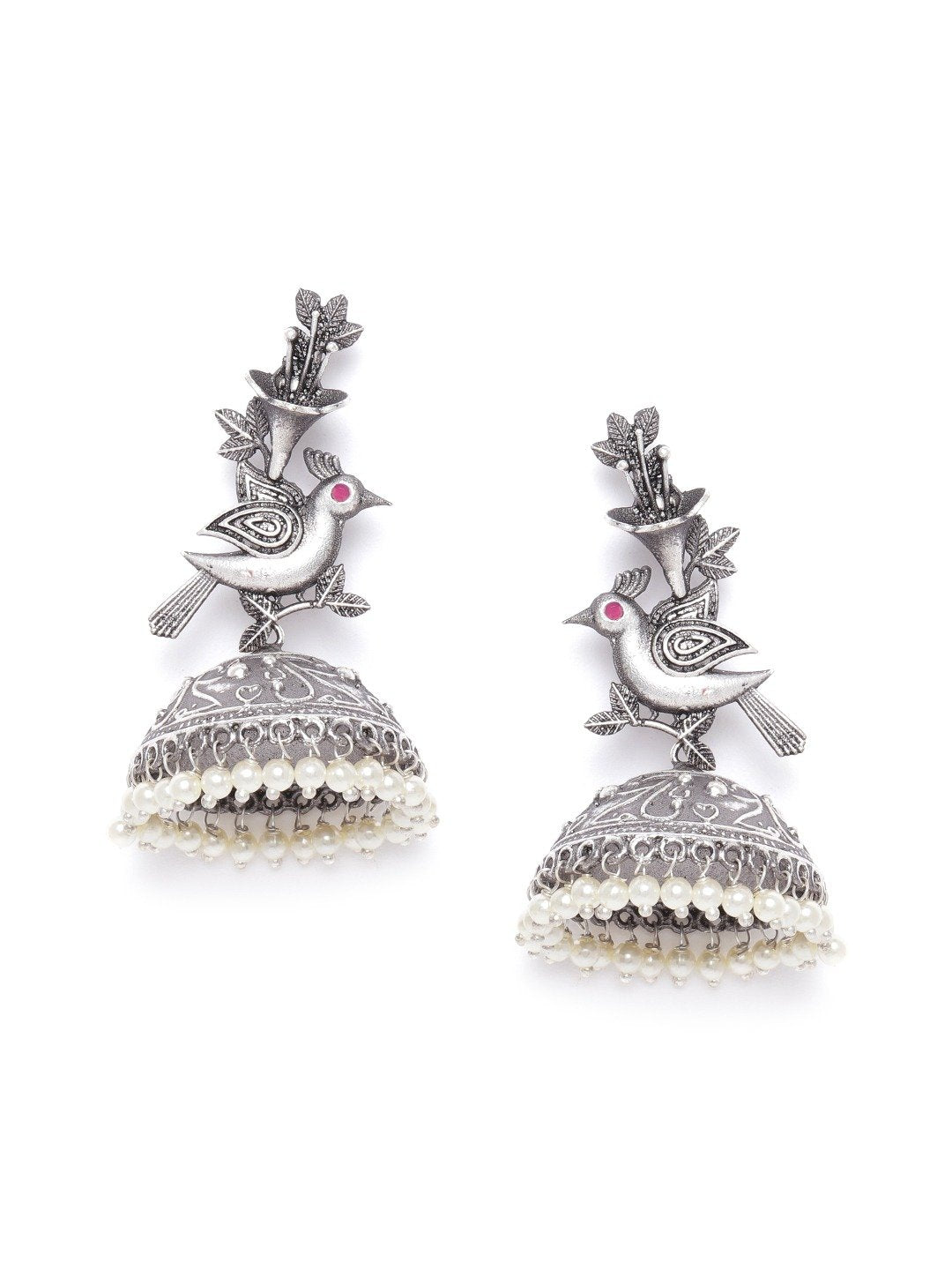 Women's Oxidised Silver-Plated Peacock inspired Jhumka