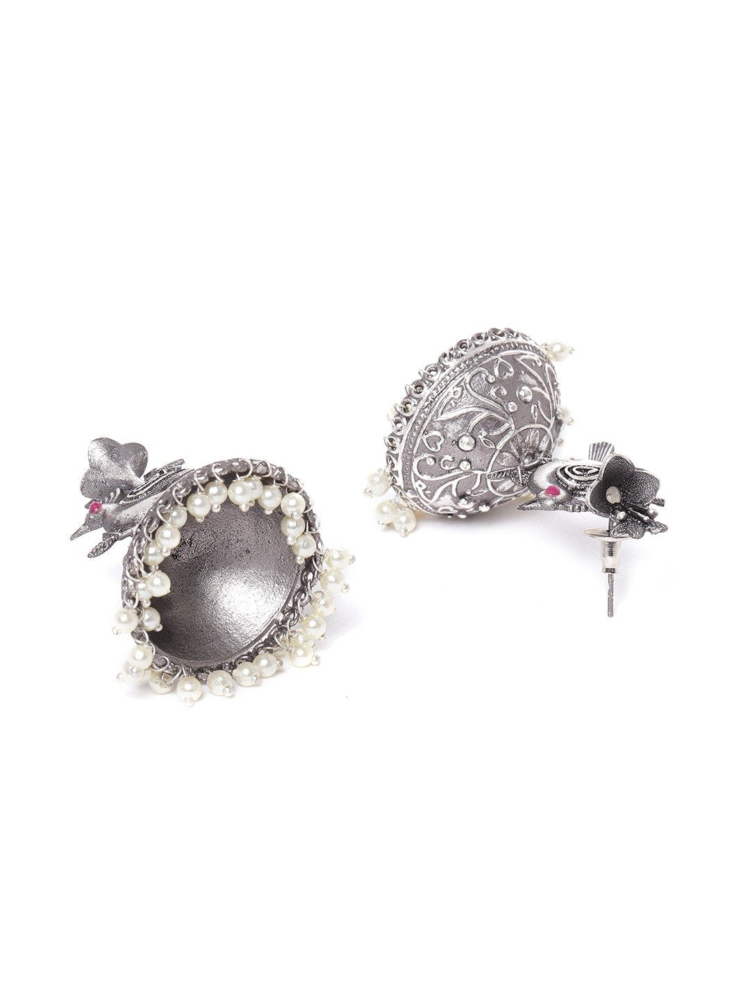 Women's Oxidised Silver-Plated Peacock inspired Jhumka