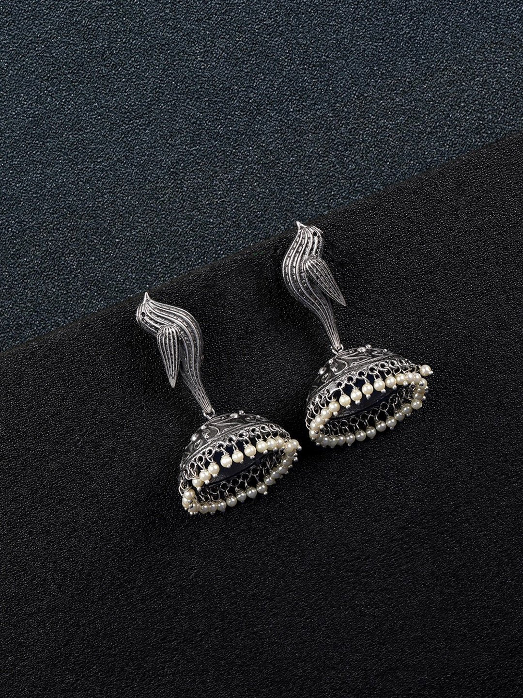 Women's Oxidised Silver-Plated Bird inspired Jhumka