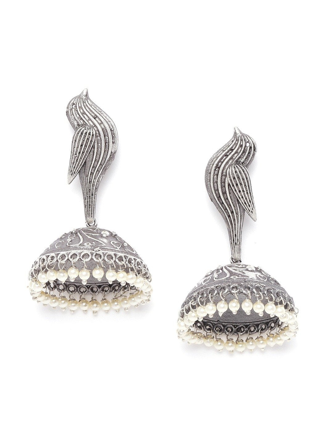Women's Oxidised Silver-Plated Bird inspired Jhumka