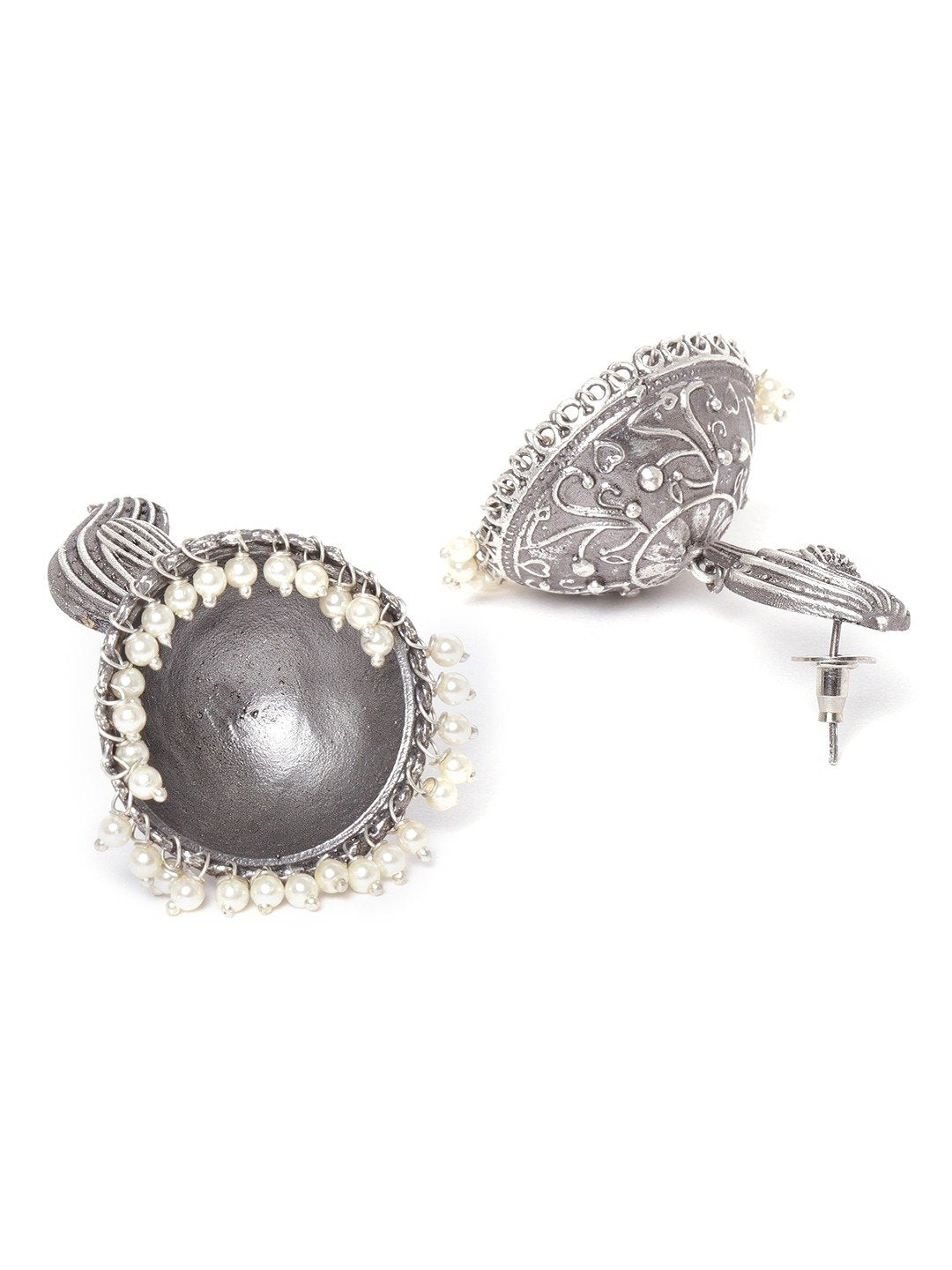 Women's Oxidised Silver-Plated Bird inspired Jhumka