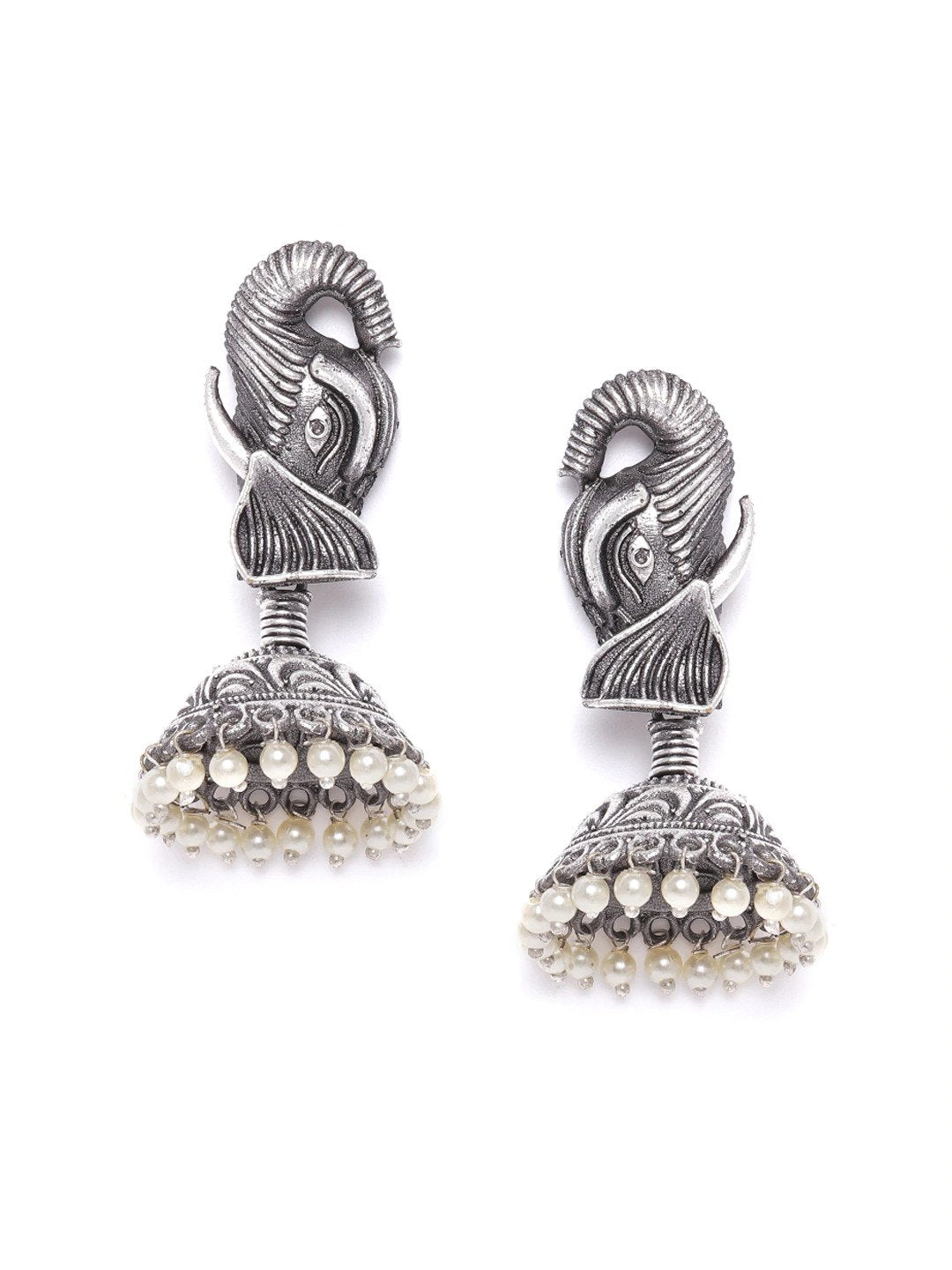 Women's Oxidised Silver-Plated Jhumka with Bead drop