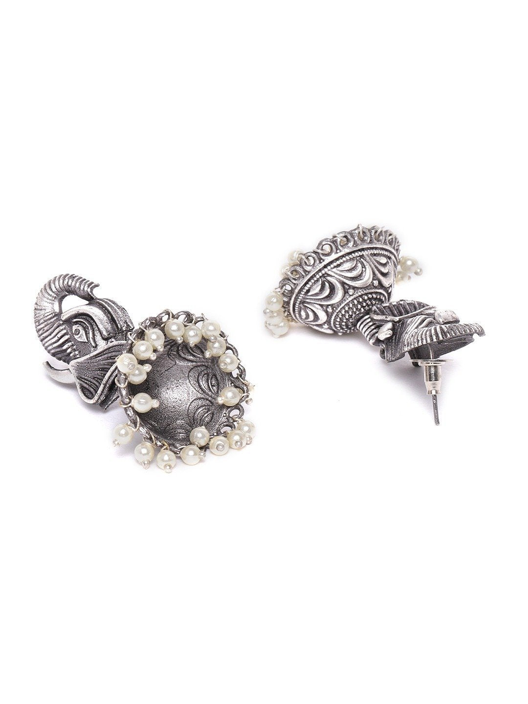 Women's Oxidised Silver-Plated Jhumka with Bead drop