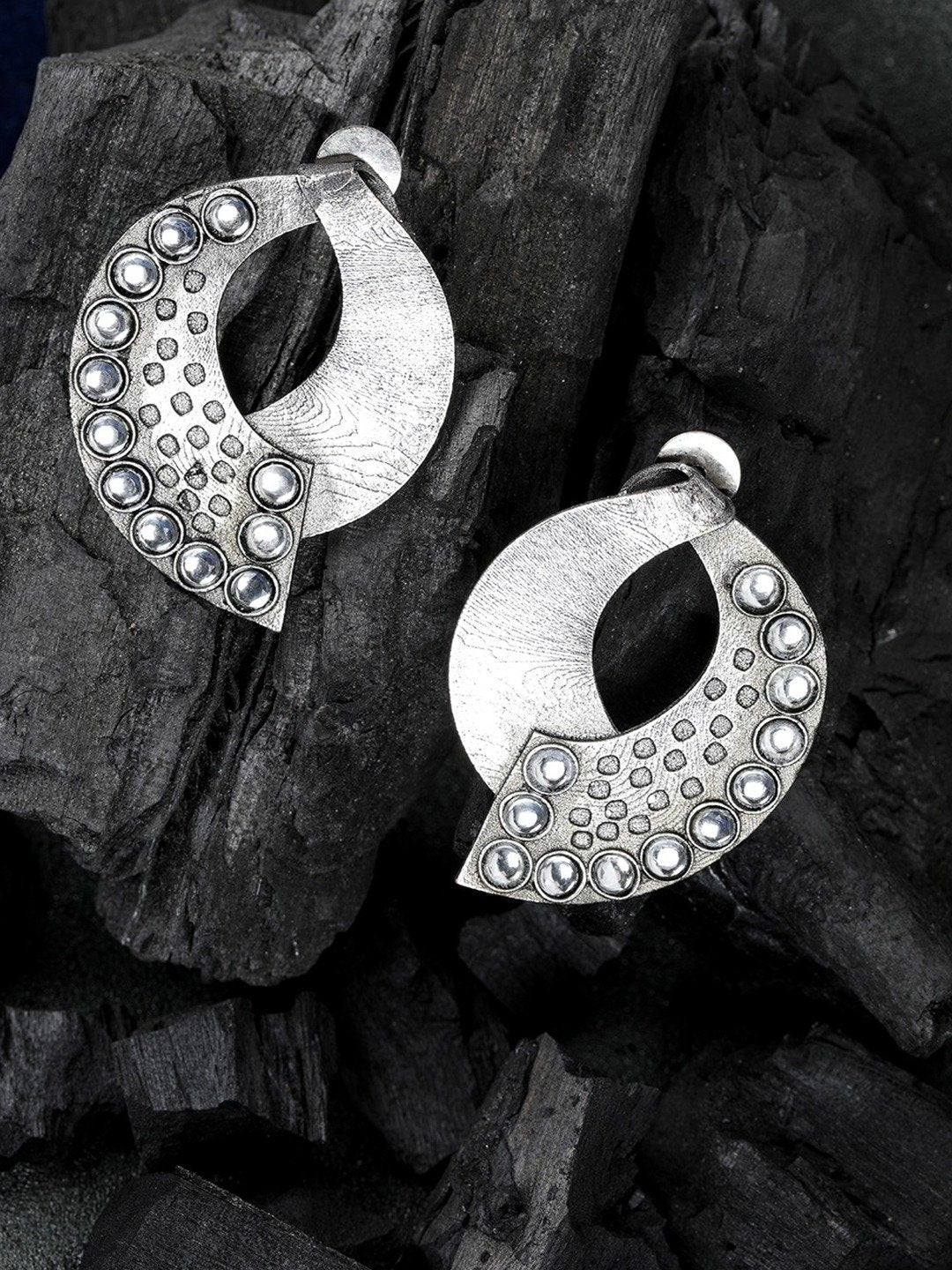 Women's Oxidised Silver-Plated Stone studded Drop earrings