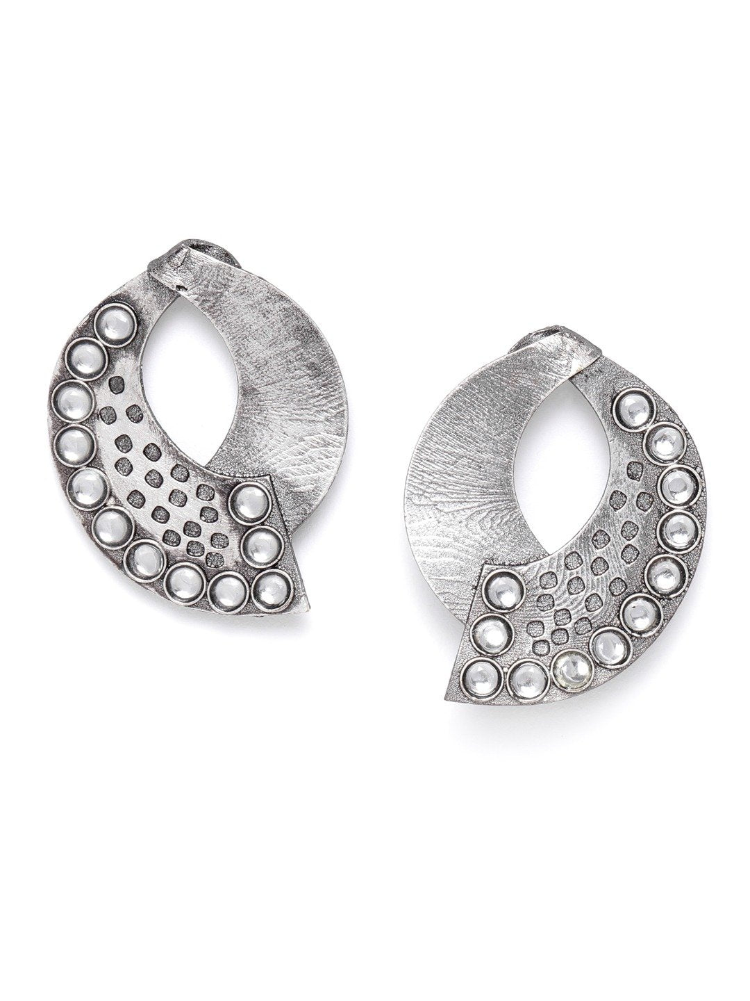 Women's Oxidised Silver-Plated Stone studded Drop earrings