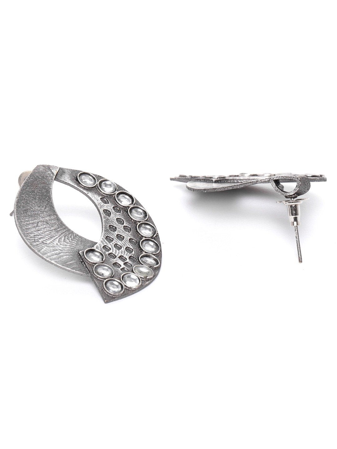 Women's Oxidised Silver-Plated Stone studded Drop earrings