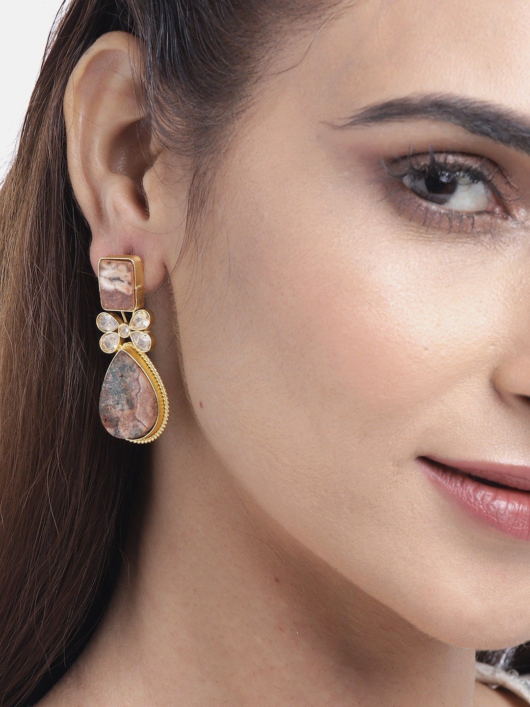 Women's Gold-Plated Stone Studded Drop earings