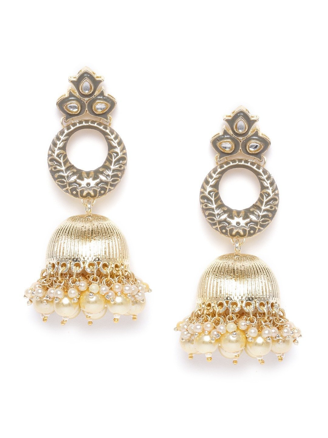 Women's Gold-Plated Kundan Studded Handcrafted Jhumka with Peal drop