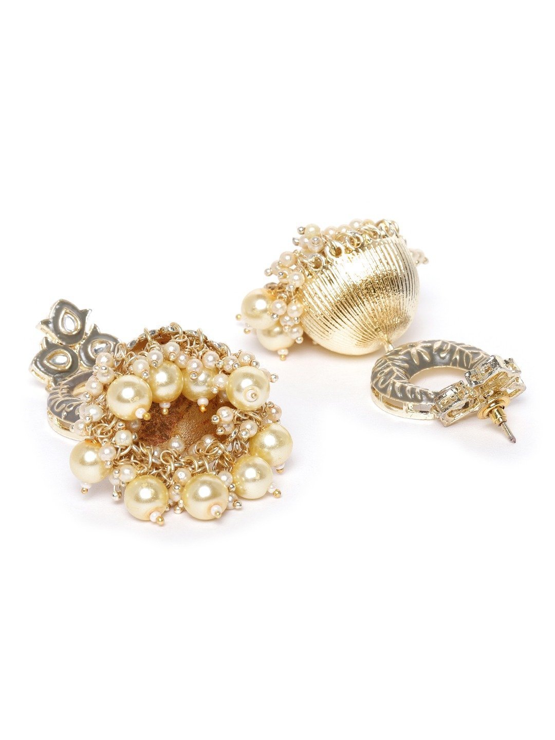 Women's Gold-Plated Kundan Studded Handcrafted Jhumka with Peal drop