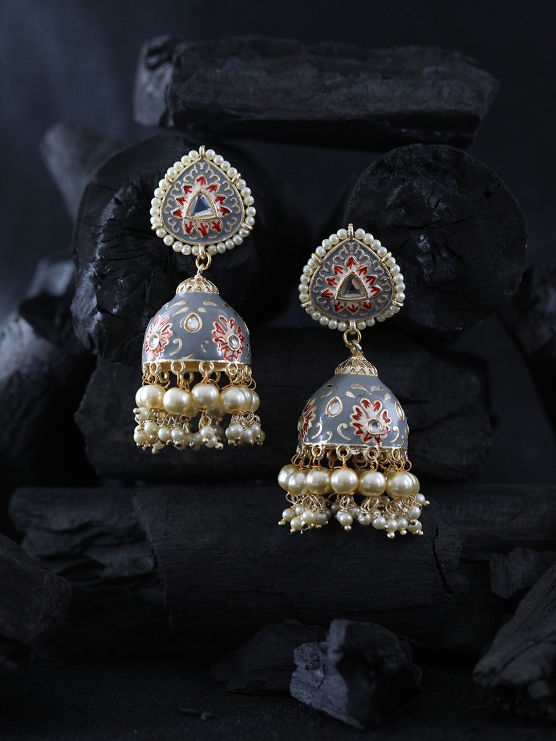 Women's Gold-Plated Kundan and beads Studded Handcrafted Jhumka with Peal drop