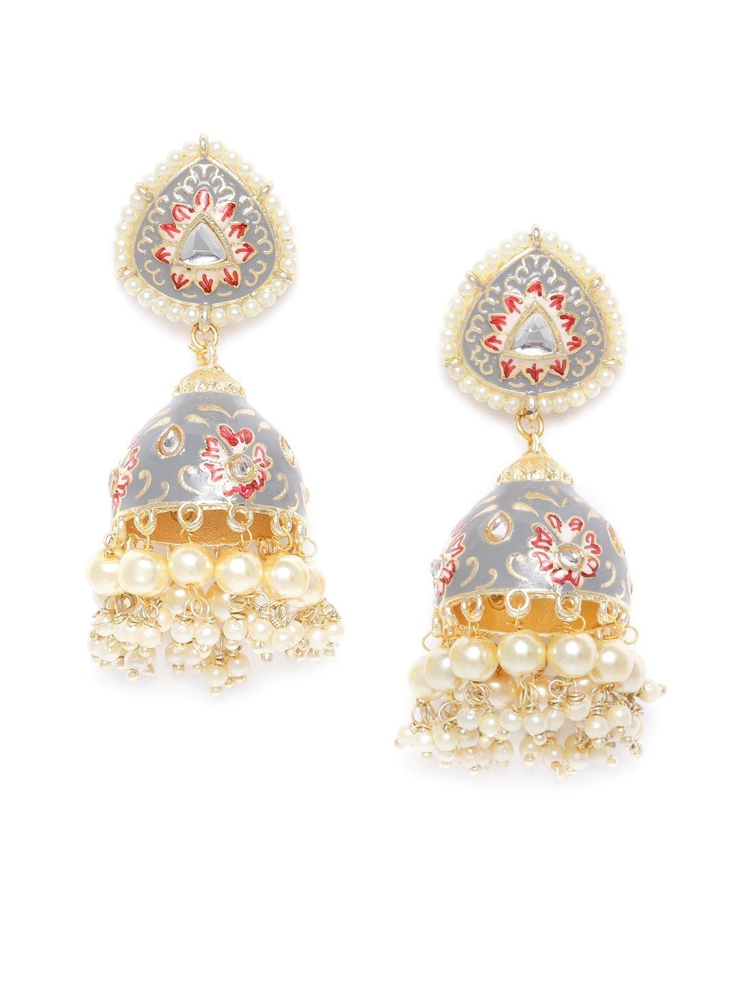 Women's Gold-Plated Kundan and beads Studded Handcrafted Jhumka with Peal drop