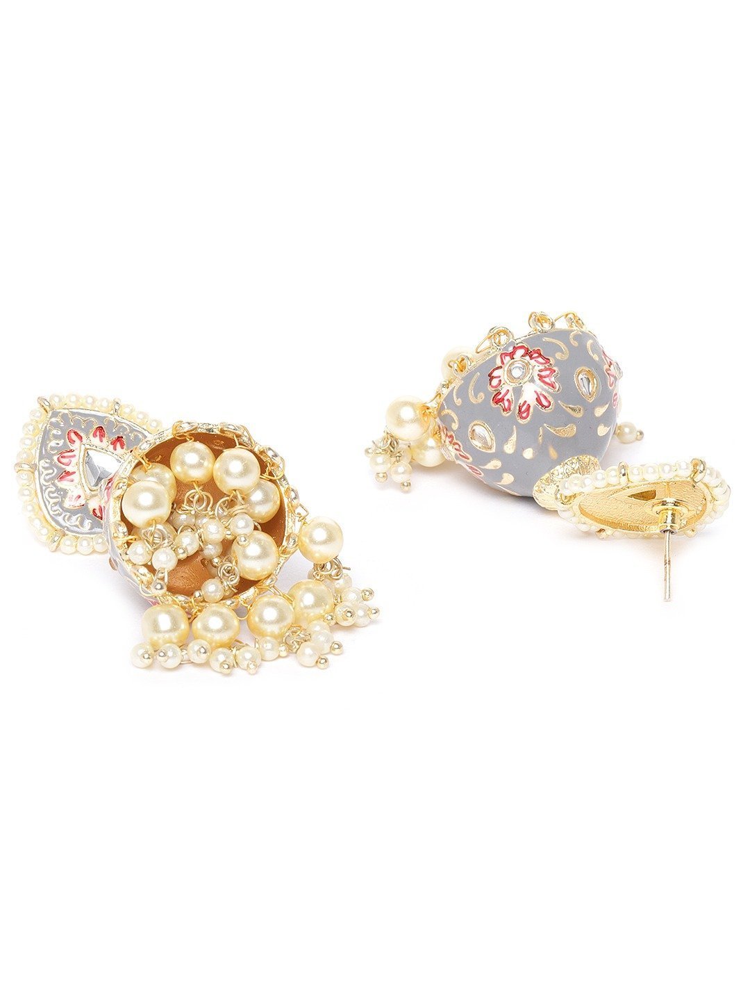 Women's Gold-Plated Kundan and beads Studded Handcrafted Jhumka with Peal drop