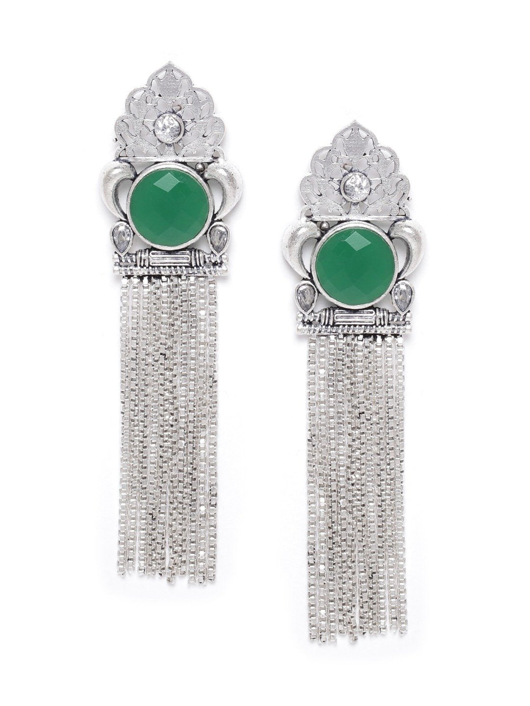 Women's Oxidised Silver-Plated Stone studded Drop earrings