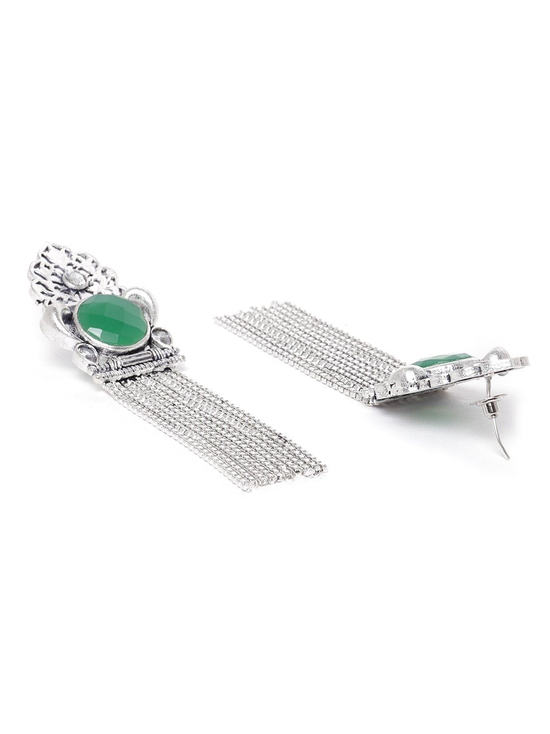 Women's Oxidised Silver-Plated Stone studded Drop earrings