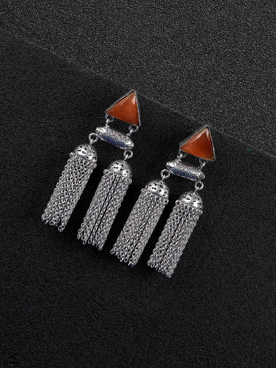 Women's Oxidised Silver-Plated Stone studded Drop earrings