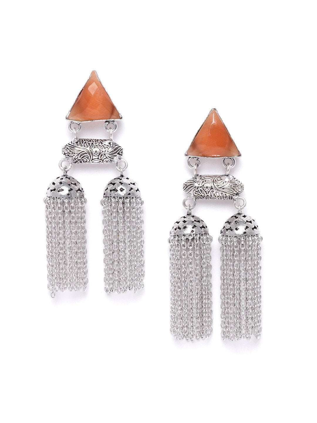Women's Oxidised Silver-Plated Stone studded Drop earrings
