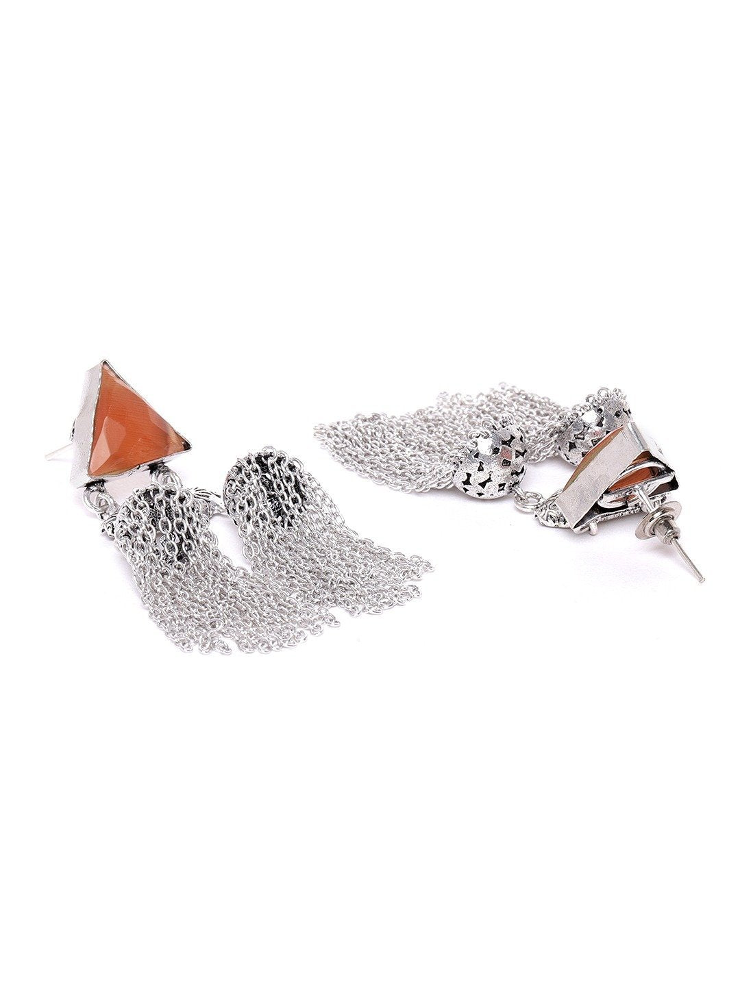Women's Oxidised Silver-Plated Stone studded Drop earrings