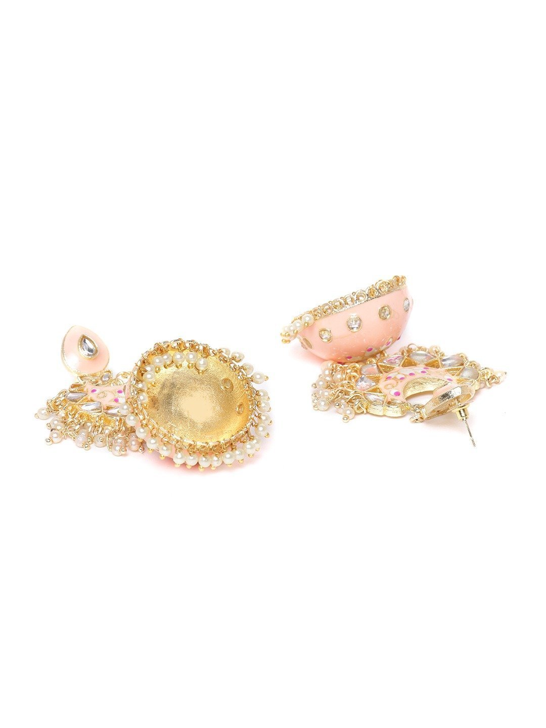 Women's Gold-Plated Kundan Studded Handcrafted Jhumka with Peal drop