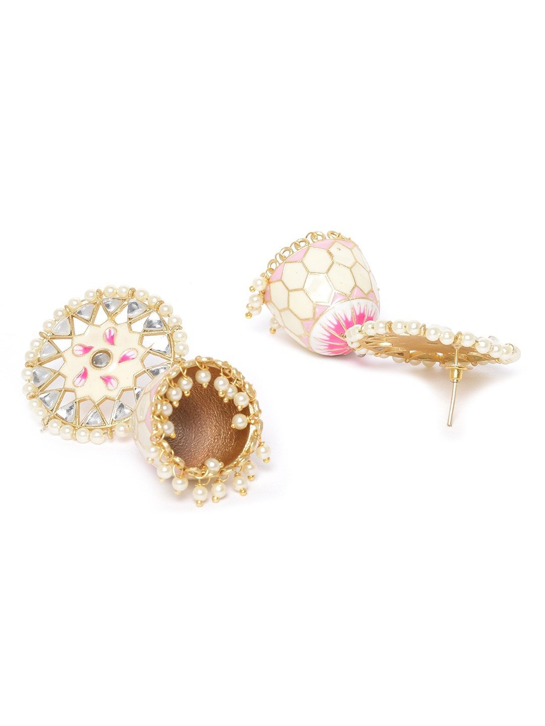 Women's Gold-Plated Kundan and beads Studded Handcrafted Jhumka with Peal drop