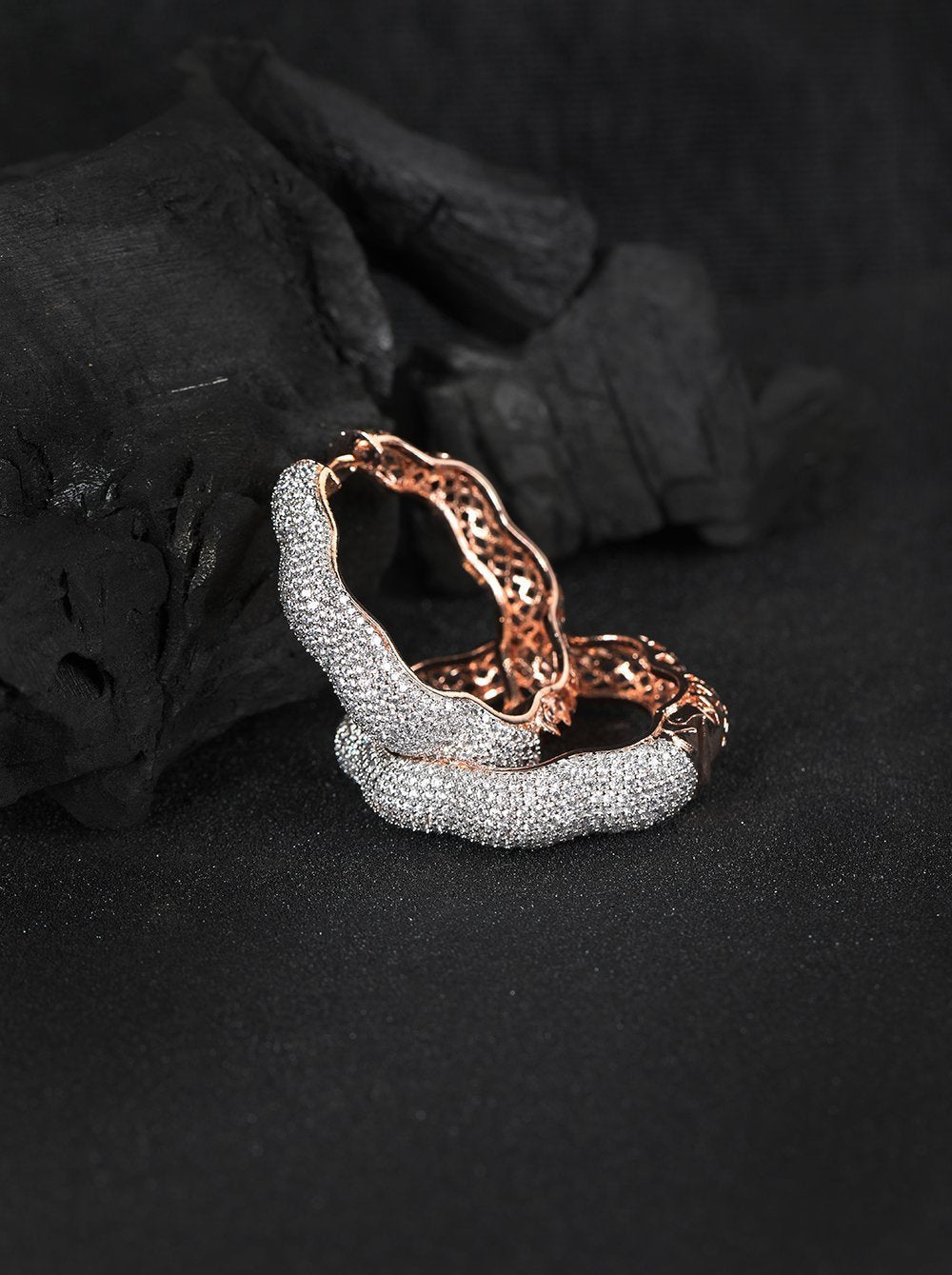 Women's Rose Gold-Plated American Diamond Studded Floral Inspired Hoop earrings
