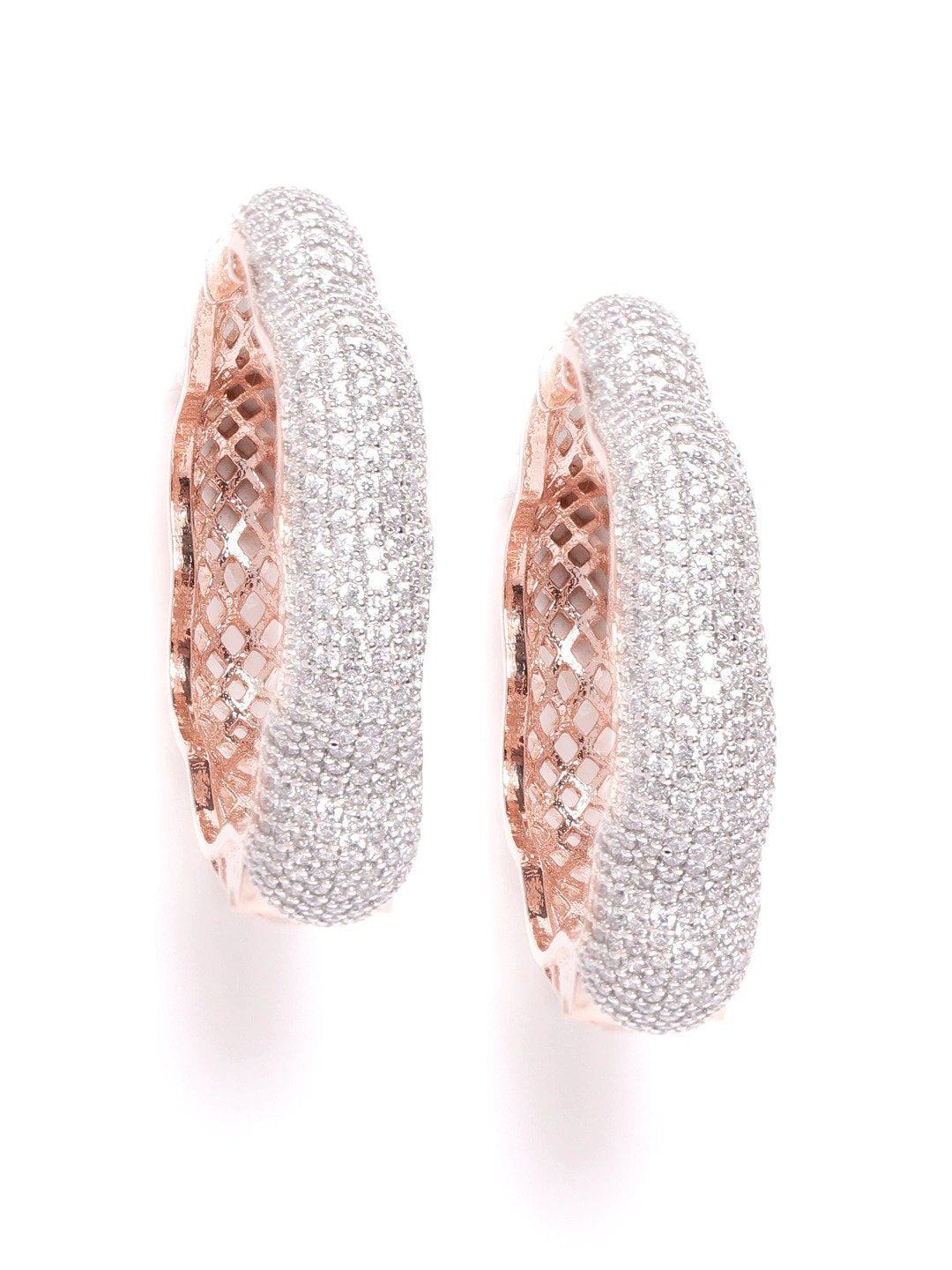 Women's Rose Gold-Plated American Diamond Studded Floral Inspired Hoop earrings