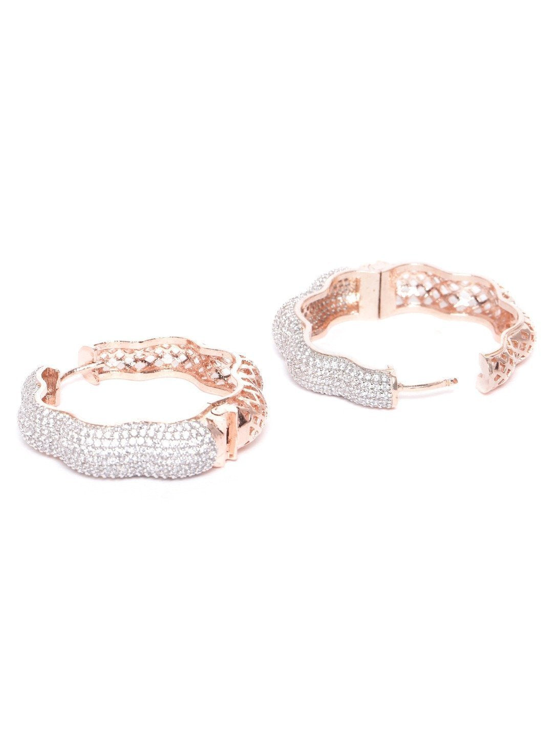 Women's Rose Gold-Plated American Diamond Studded Floral Inspired Hoop earrings