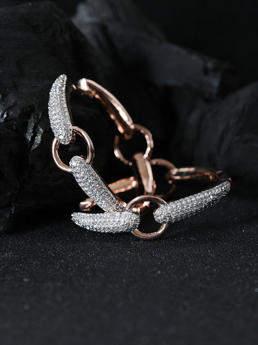 Women's Rose Gold-Plated American Diamond Studded Hoop earrings