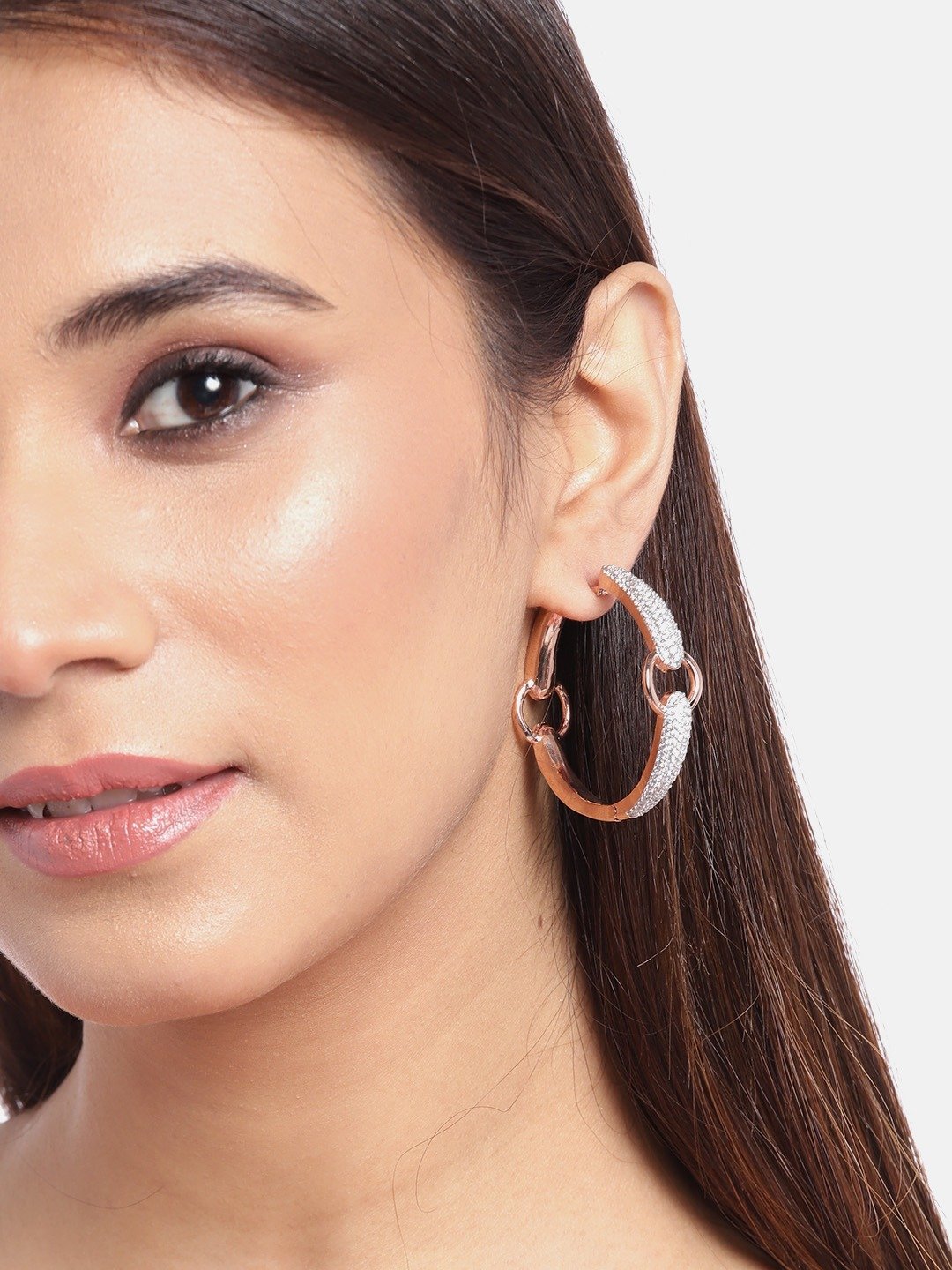 Women's Rose Gold-Plated American Diamond Studded Hoop earrings