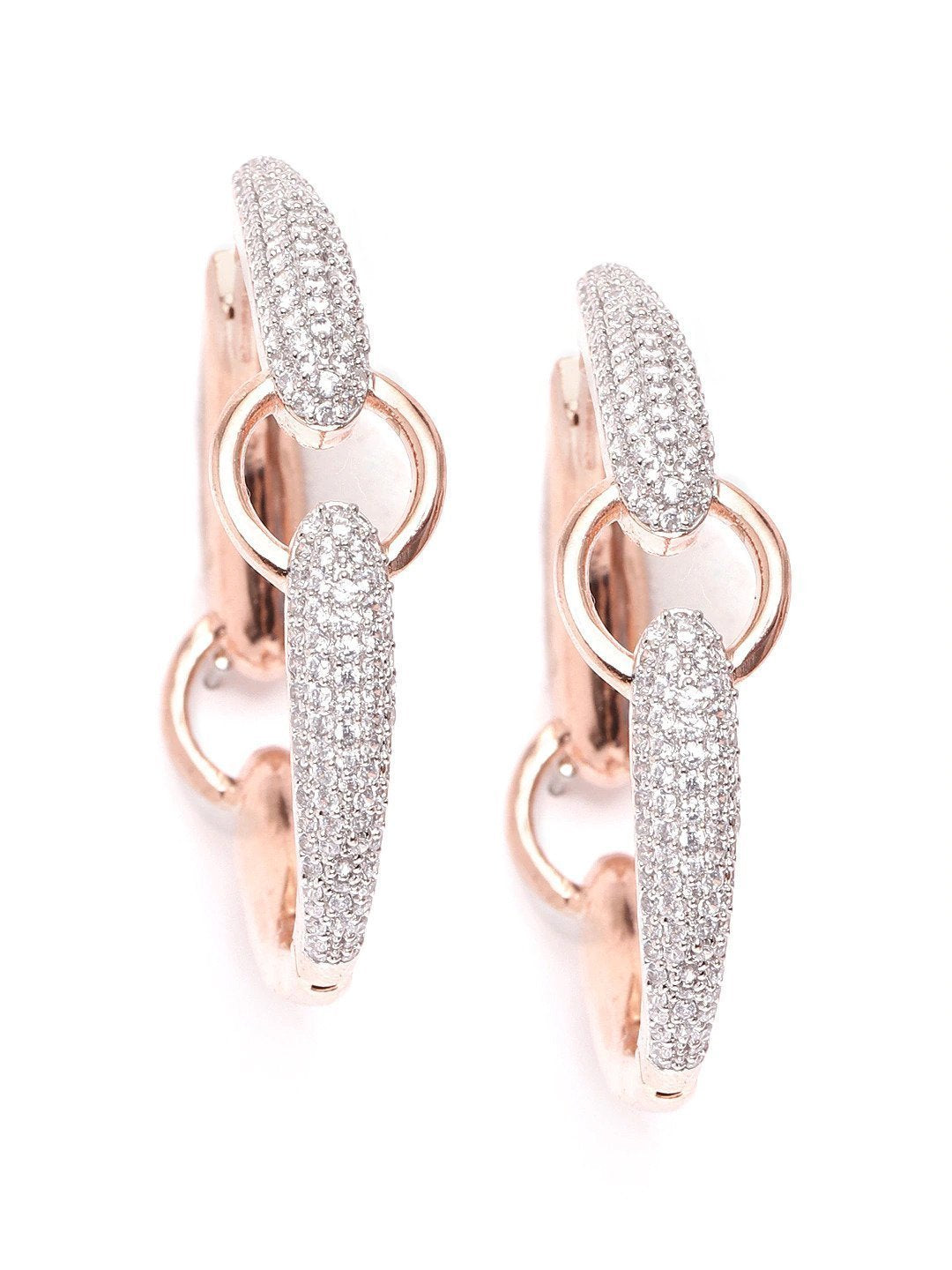 Women's Rose Gold-Plated American Diamond Studded Hoop earrings
