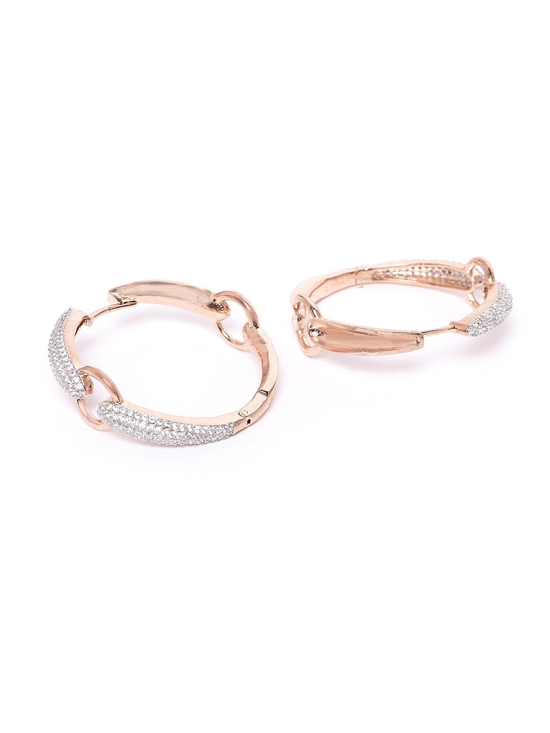 Women's Rose Gold-Plated American Diamond Studded Hoop earrings