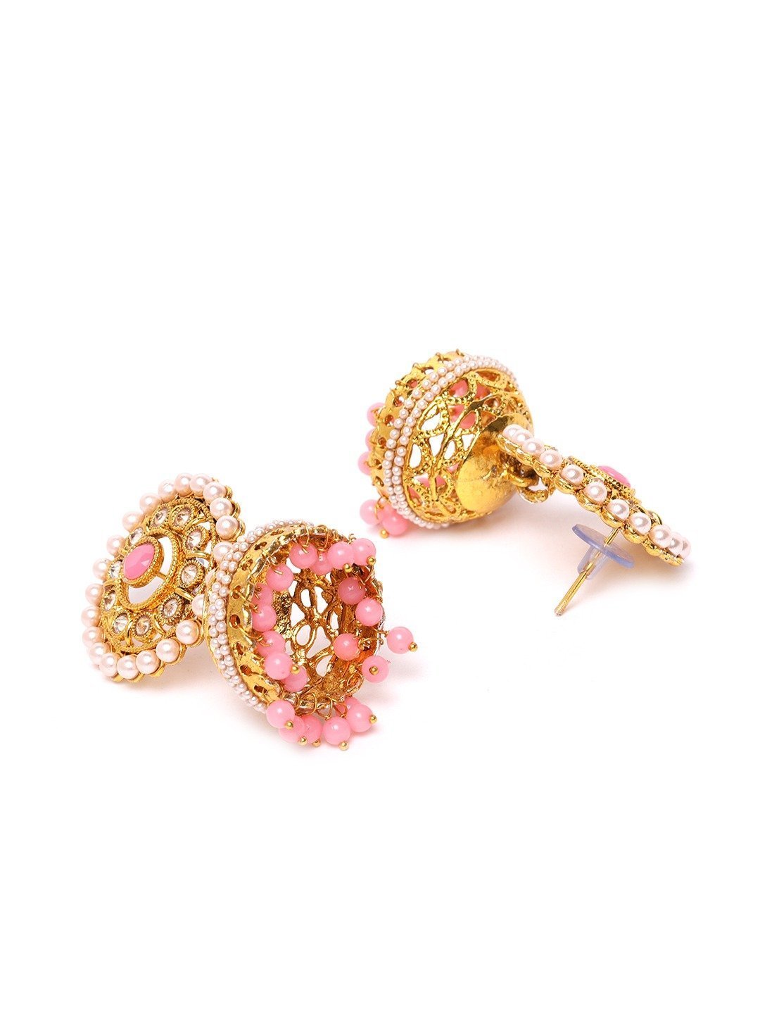 Women's Pink Pearls Studded Jhumka Earrings