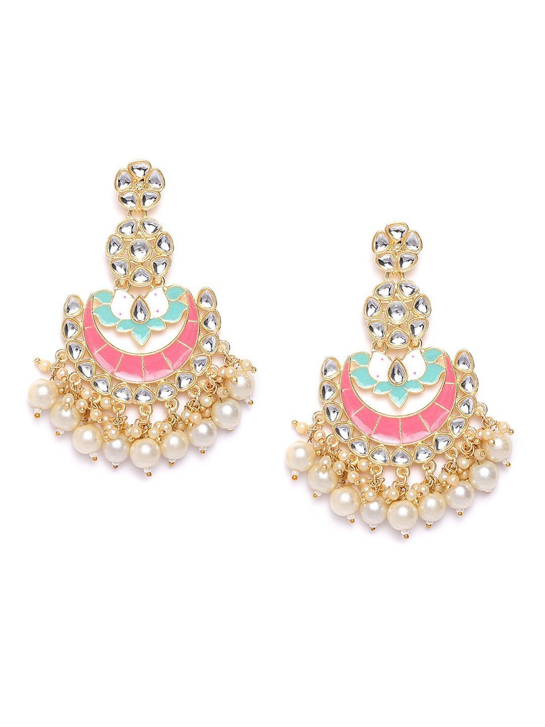Women's Pink Colored Kundan Studded Jhumkas
