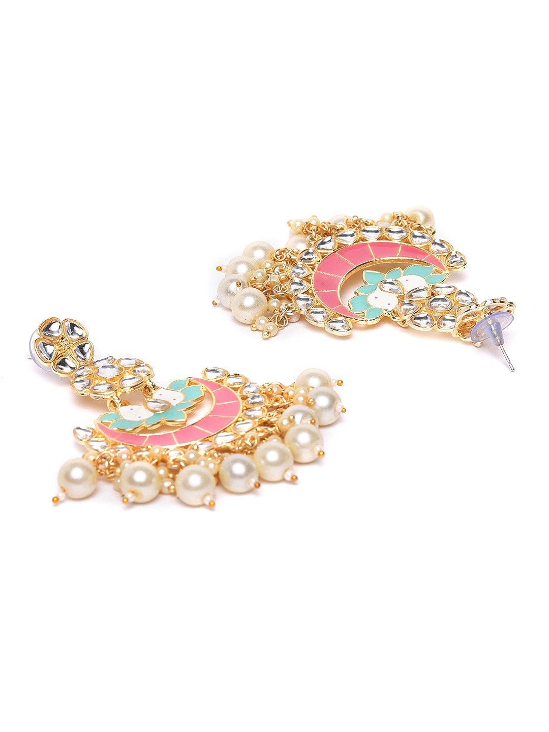 Women's Pink Colored Kundan Studded Jhumkas