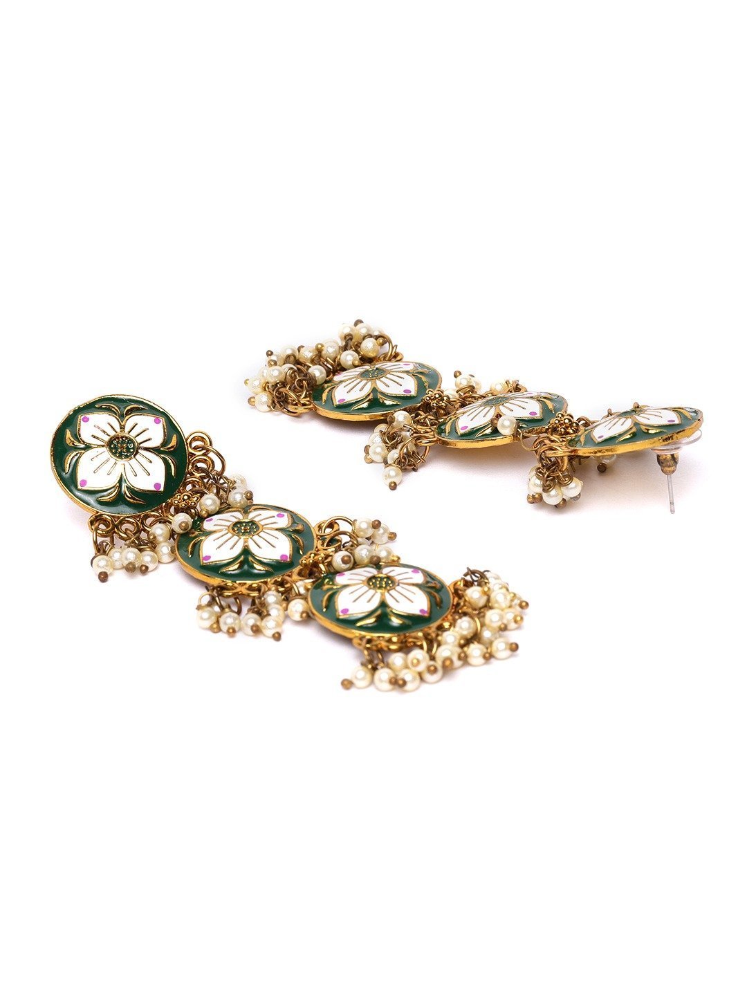 Women's Green and White Colored Drop Earrings