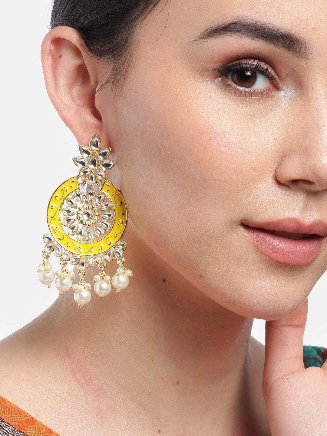 Women's Yellow Colored Pearls Studded Earrings