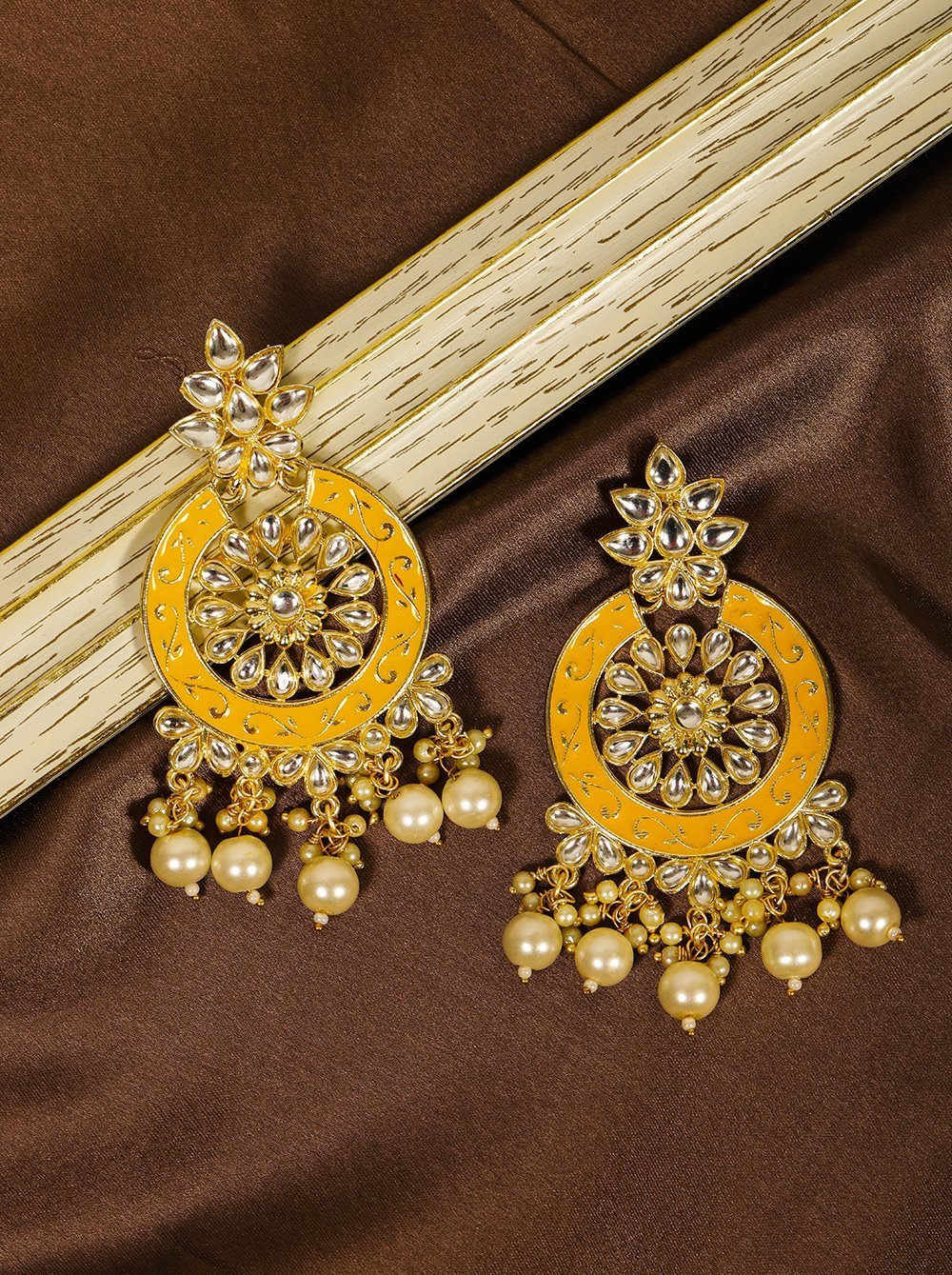Women's Yellow Colored Pearls Studded Earrings