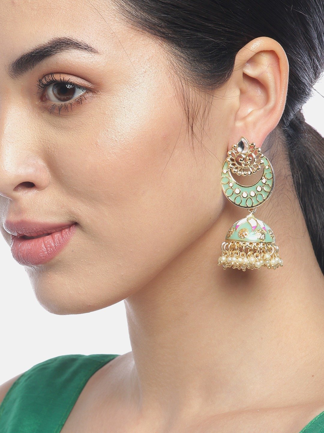 Women's Gold Plated Crescent Shaped Jhumka Chandbali